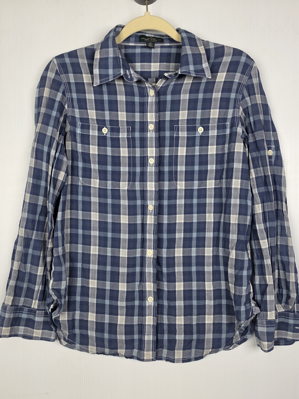 Ralph Lauren Blue and White Plaid Button-Down Shirt